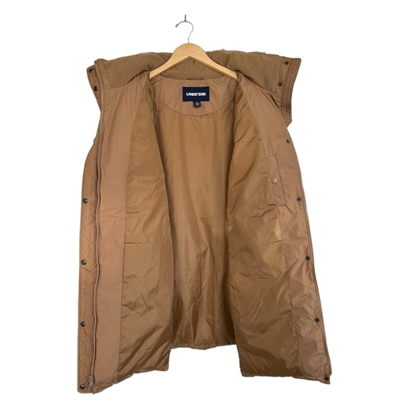 Lands End Down Puffer Parka Jacket with Faux Fur Hood Mid Thigh Tan Size 1X - Picture 4 of 15